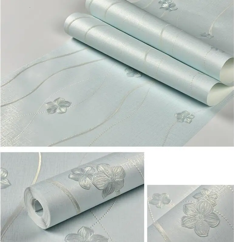 Light blue Милые маленькие цветы обои 3d розовый синий желтый девочка спальня кривая цветочные обои s свадебное украшение стены бумага W130 - Цвет: Light blue