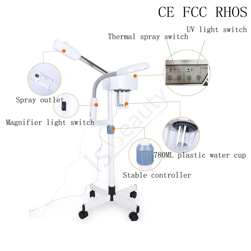 Паровой Озон увлажнитель лица Паровая машина 5X Увеличительное стекло светодиоды Татуировка профессиональная лампа красота торшер два в одном