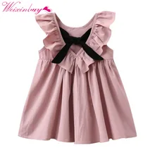 Летнее платье без рукавов с рюшами для маленьких девочек плиссированное платье с бантом Детские Сарафаны