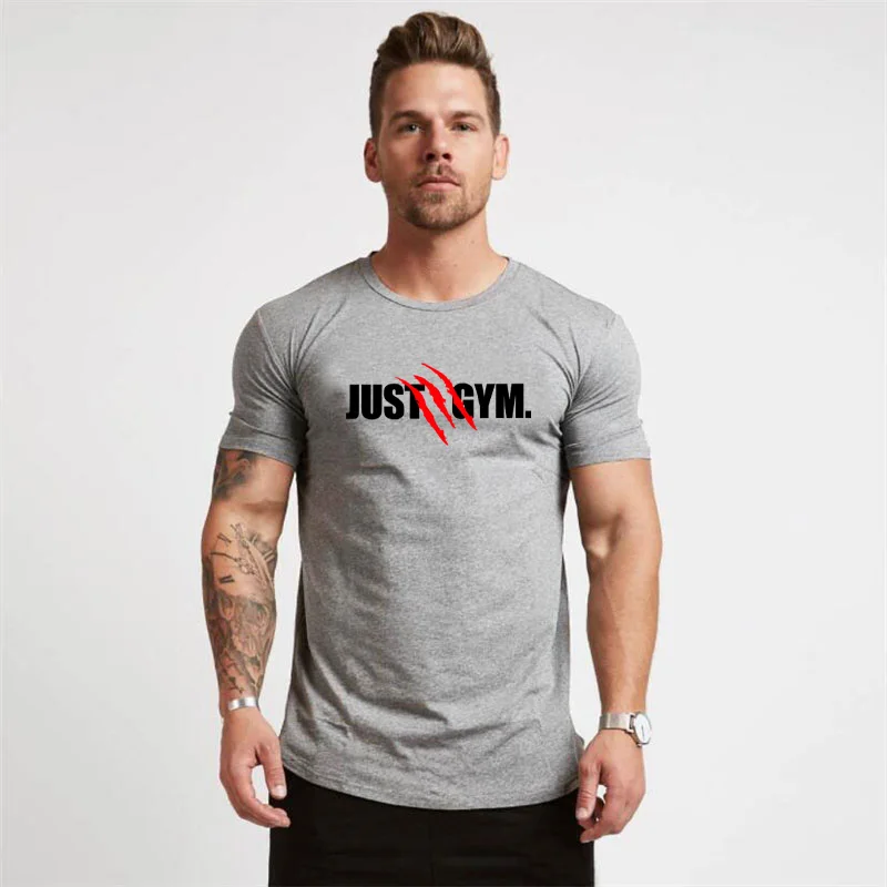 

Muscleguys Fashion elasticity cotton Sporting T-shirt Men Short Sleeve Fitness T shirt Men's just gyms Bodybuilding T-shirt Tee