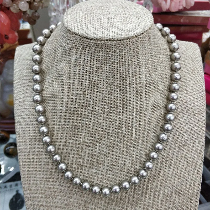 JYX элегантное жемчужное ожерелье, ювелирное изделие, 8-8,5 мм, круглый серый цвет, Морская раковина, жемчужное ожерелье, 18 дюймов, с высоким блеском, ожерелье
