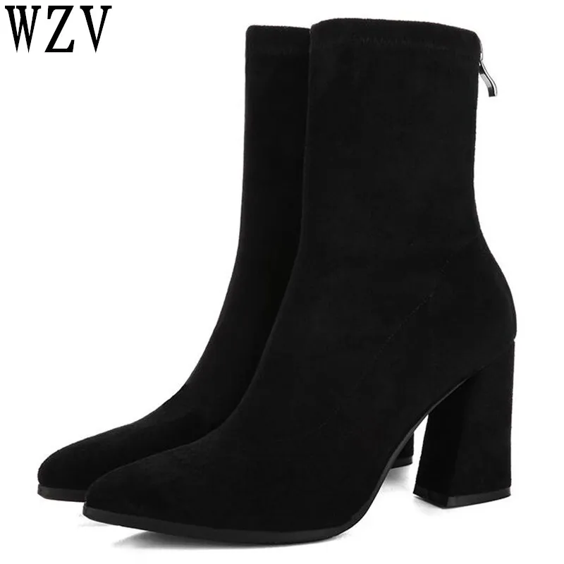 

Plus size Autumn Winter Women Boots European Suede Leather ankle boots Pointed toe high-heel boots fashion Martin boots E356