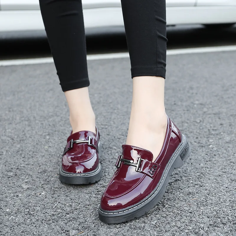 

Big Size 34-43 Vintage Metal Creepers Platform Shoes Women's Flats 2019 Spring Autumn Patent Leather Loafers Women Oxfords