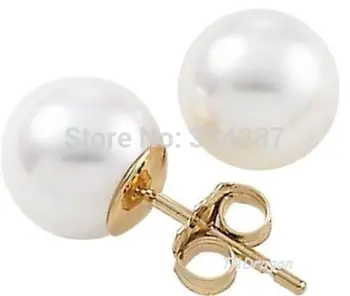 

9-9.5MM AAA White Pearl 18K Yellow Gold Earring Studs