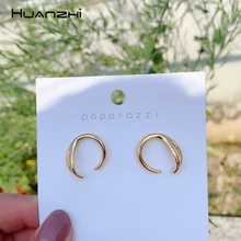 HUANZHI, новинка, Корейская, S925, Серебряная булавка, индивидуальная, простая дуга, золото, металл, Двухсторонние серьги для женщин, девушек, вечерние, подарок