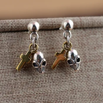 

S925 Silver Earrings personality fashion big skull earrings