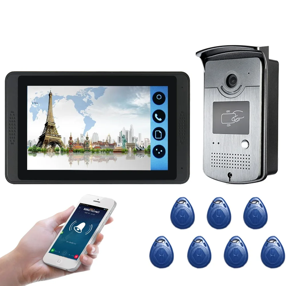 RFID Контроль доступа видеодомофон 7 дюймов монитор Wifi беспроводной видео домофон дверной звонок визуальный домофон комплект + дверной замок