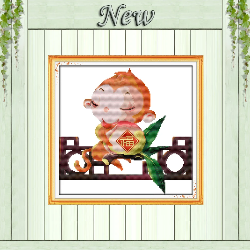 Monkeys bring blessing decor painting counted print on canvas DMC 14CT 11CT chinese Cross Stitch Needlework Sets Embroidery kits | Дом и сад