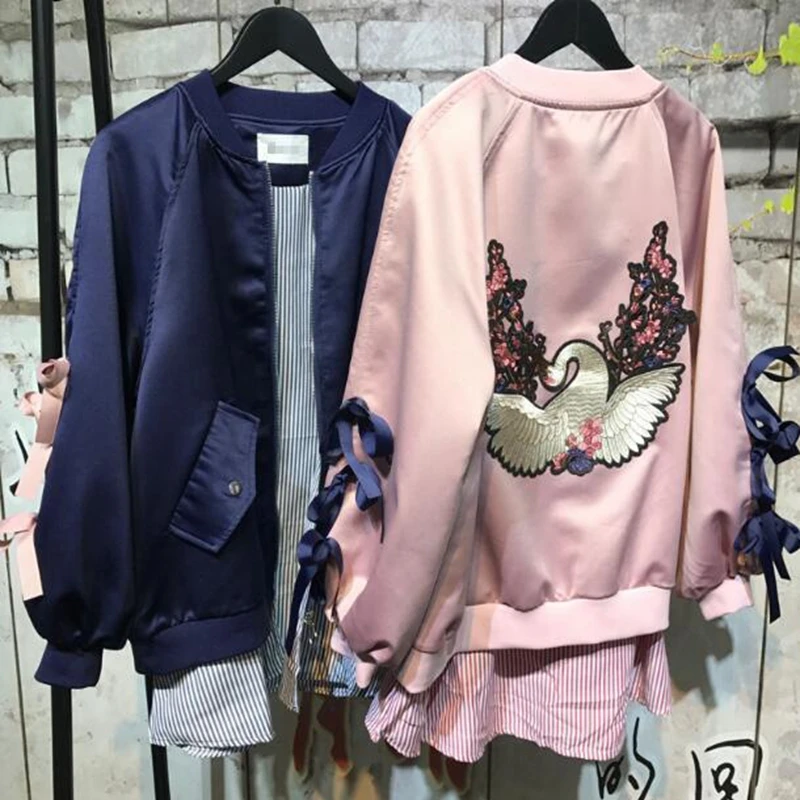 Бейсбольная одежда на весну и осень в Гонконге ветровка Harajuku кран вышивка