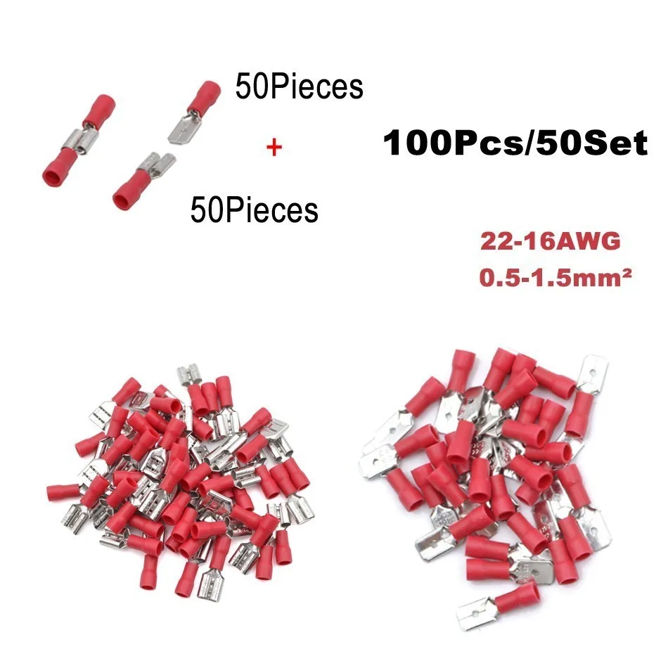 100 штук 50 компл. пуля флаг провод электрический разъем Мужской Женский обжимной изоляция кабеля нейлона терминалы FRD MPD автомобиля Терминатор - Цвет: FDD MDD RED 50SET