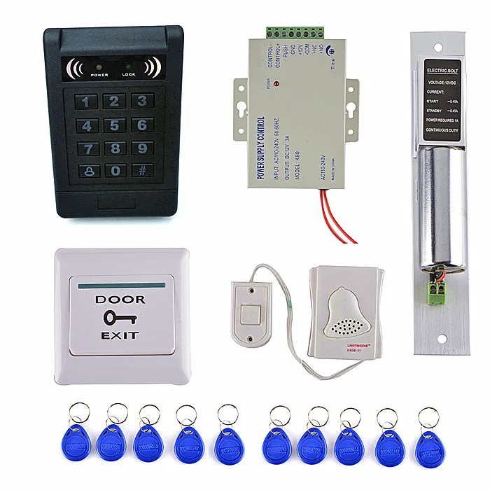 

RFID Keypad Door Access Control System Kit + Electronic Control Lock+10 Keyfobs +Door Switch Button