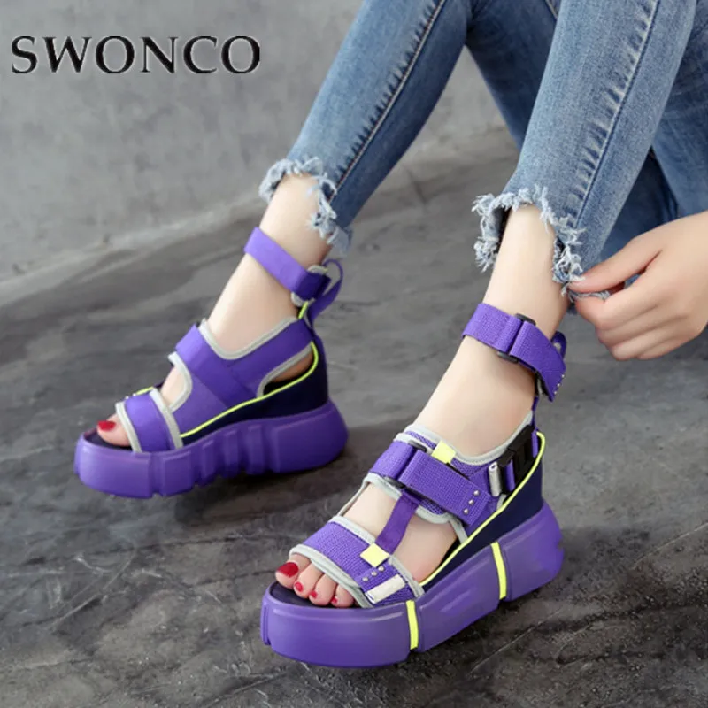 SWONCO Platform Sandals Women Shoes 2019 Summer Super High Heels Ladies Casual Shoes Wedge Chunky Sandals Gladiator Fashion High
