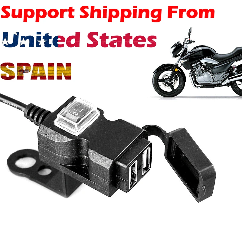 

Dual USB 9V-24V Motorcycle Handlebar Charger Socket with Switch & Double Mounts Waterproof Motos Equipment Mobility Motocicleta