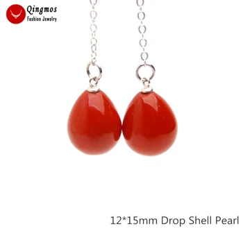 

Qingmos Trendy Red Sea Shell Pearl Earrings for Women with 12*15mm Drop Sea Shell Pearl Dangle Earring Hook Fine Jewelry ear739