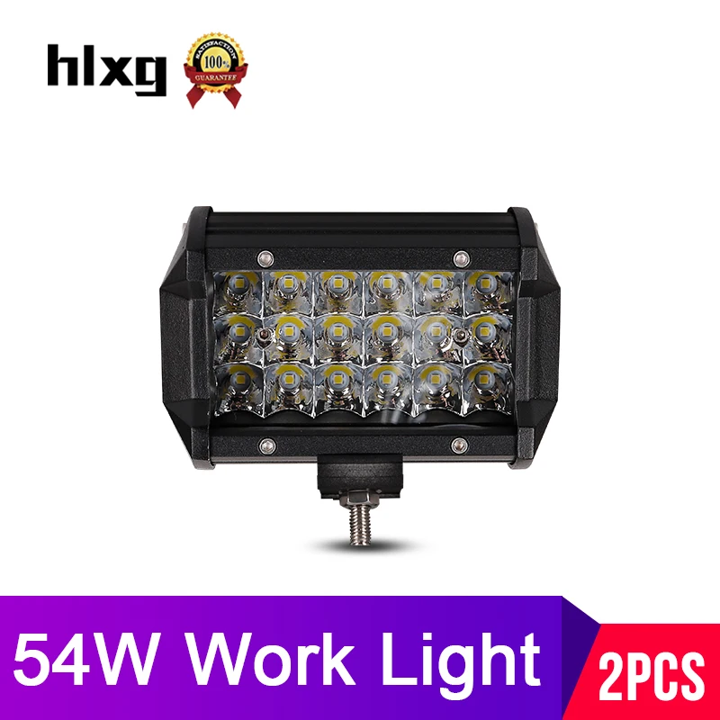 

hlxg 2pcs 54W SpotLight Work Light LED Bar Car Boat Motorcycle Automotive Auto Fog Lamps For Jeep Ford Kia Offroad SUV 4X4 12V