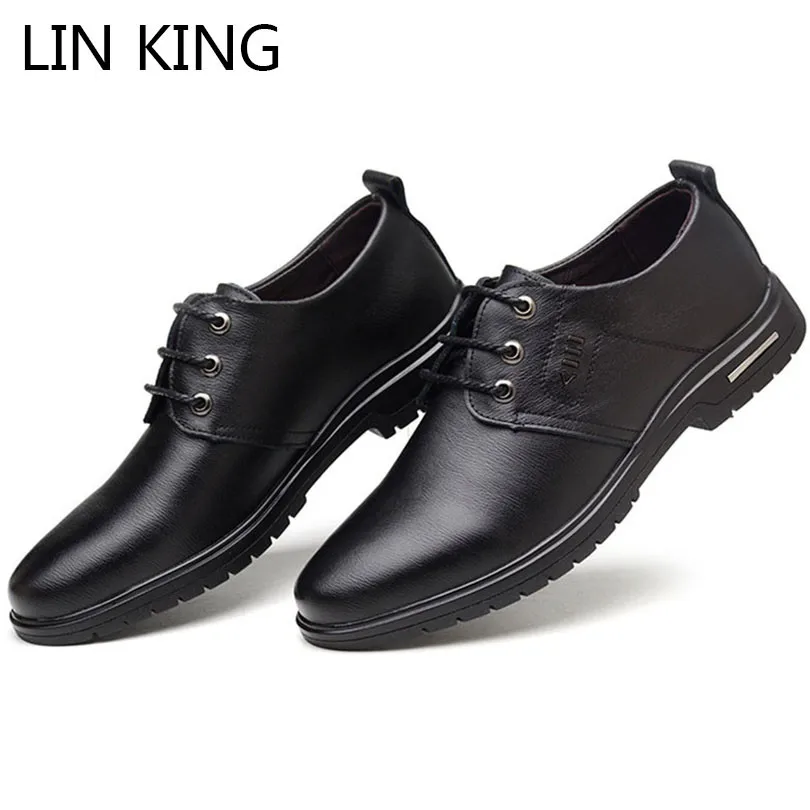 

LIN KING Spring Autumn Men'S Leather Shoes Lace Up Business Dress Shoes New Pointed Toe Formal Shoes Shallow Office Work Oxfords