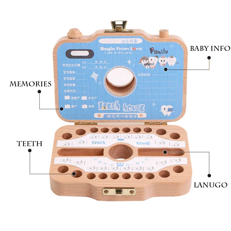 Cámara en forma de almacenamiento de madera caja para bebé niños diente caja Organizador de madera de los dientes de leche recoger Organizador de madera de la caja de regalo de cumpleaños