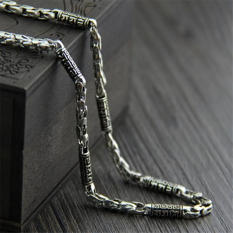 

Wholesale S925 Sterling Silver Vintage Personality Thai Silver Mantra Chain Necklace Six Words Men Bare Chain 5mm 50cm 55cm