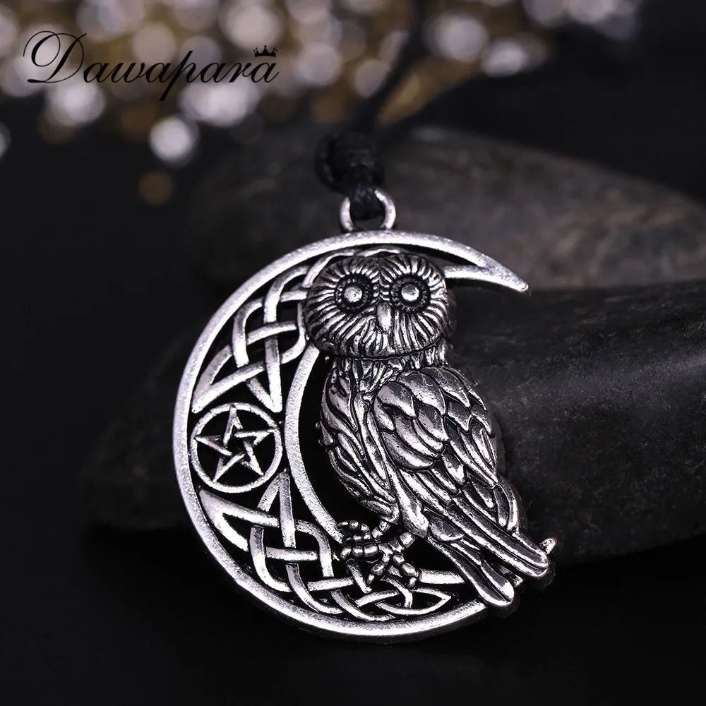 Fashion Goddess Crescent Moon Pendentif Collier Chouette Wicca Pentagramme Pagan Amulette