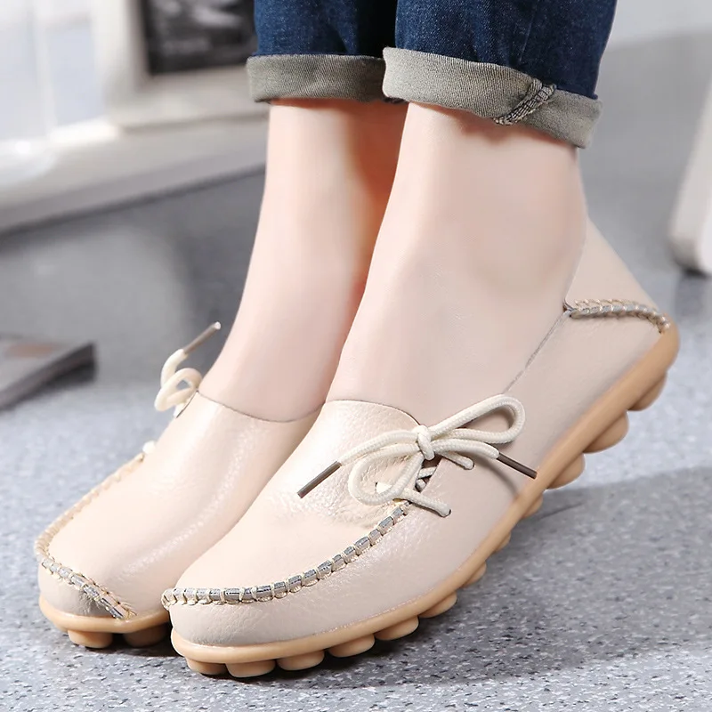 Flat Casual Shoes Comfortable Leather Non-Slip Lacing Womens Shoes.