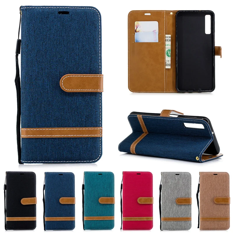 

Luxury PU Leather Case For Samsung Galaxy A7 2018 Case Wallet Stand Fabric Cowboy Book Flip Case For Samsung A7 2018 A750 Coque