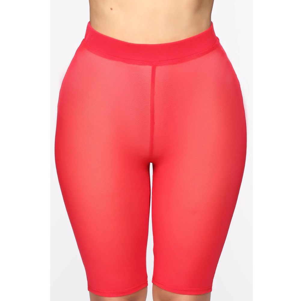 

Summer Shorts Women Sexy See-through Slim Fit Mesh Elastic Sports Leggins High Waist Short Femme Perspective Shorts For Women