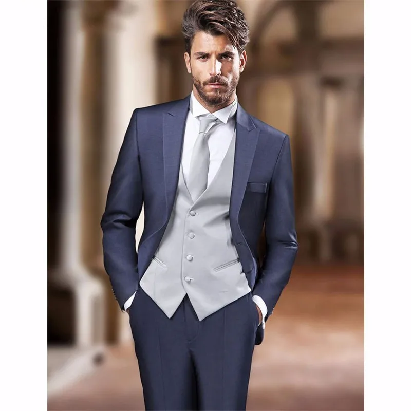 Traje para padrinos de boda hecho medida, esmoquin de solapa para novio, trajes de hombre azul marino, chaqueta de padrino para boda (chaqueta Pantalones + corbata + chaleco) B981|Trajes| - AliExpress