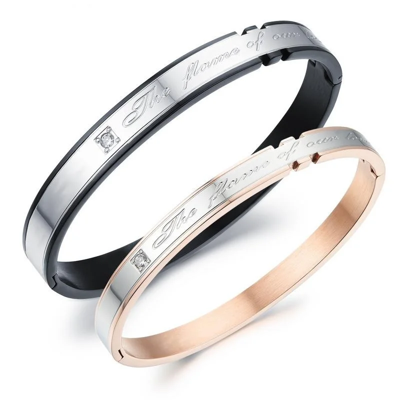 

Titanium steel bracelet, zircon couples bangles, letters, valentine's day gifts, fashion jewelry wholesale