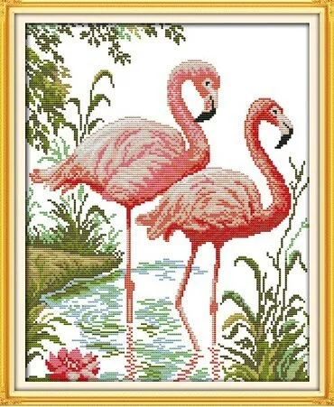 

Two Flamingos Counted Cross-Stitching 11CT Printed 14CT Handmade Cross Stitch Set Animal Cross-stitch Kits Embroidery Needlework