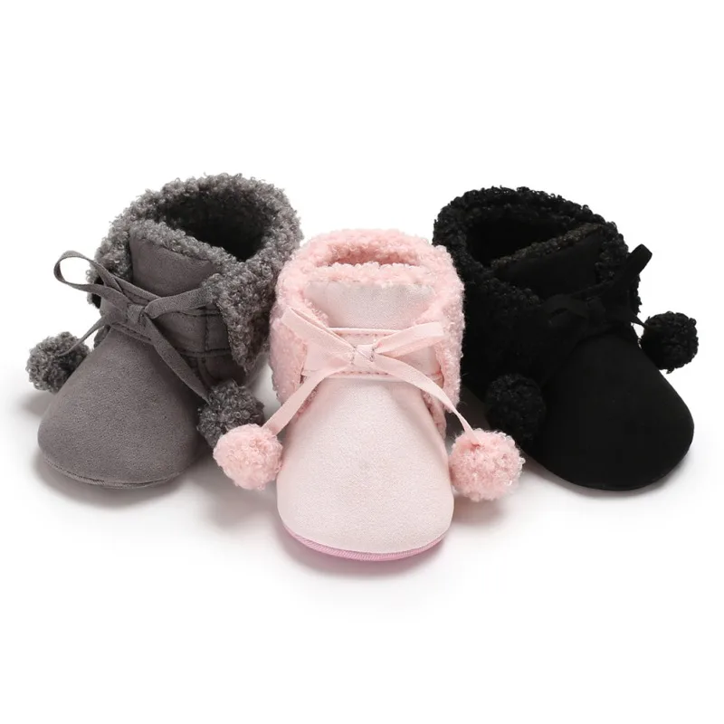 

Winter Baby Booties Cute Infant Soft Plush Anti Slip Snow Boots for Girls Warm Ball Baby Girl Boy Soft Sole Boots