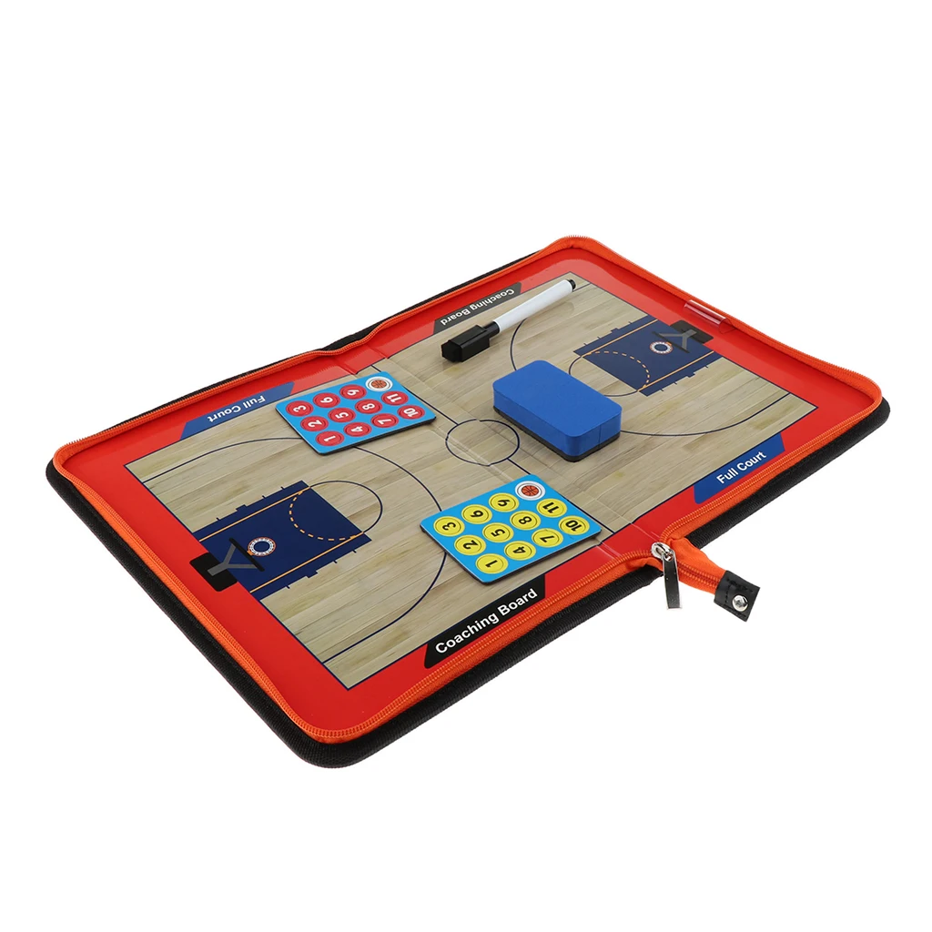 1 Set Professional Artificial Leather Fold-able Magnetic Coaching Board with Magnetic Stylus for Basketball Games Detail Tactics