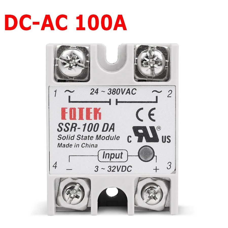 220V реле промышленное твердотельное реле SSR 3-32V DC вход и 24-380VAC Выход 100 DA 100A AC выходная нагрузка SSR-100DA