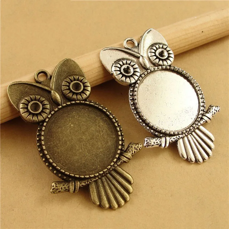

10pcs Antique Silver/Bronze Owl Pendant Cabochon Base Settings Bezel Trays Blank Fit 20mm 25mm Cabochons DIY Necklace Making