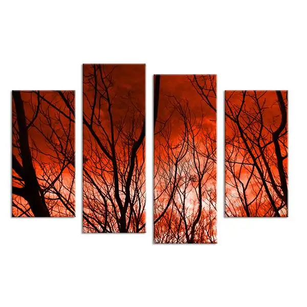 

4pcs The Sky Caught Fire Hd Wall Painting Print On Canvas For Home Decor Ideas Paints On Wall Pictures Art No Framed Canvas