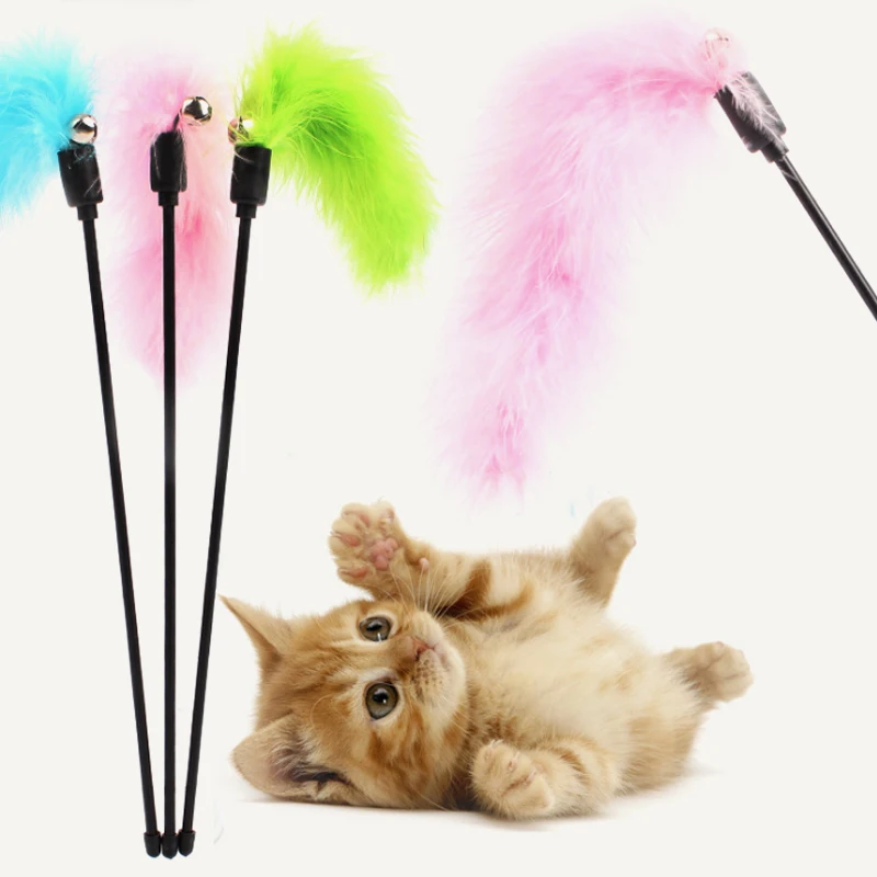 

Sale Cat Toys Random color Interactive Fun Toy Feather Colorful With Bells Pet Toy Pet Cat Products