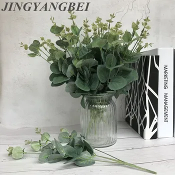 

4 Fork Eucalyptus Leaf Plants Green Artificial Leaves Wall Material Decorative Fake Plants For Home Shop Garden Party Decora