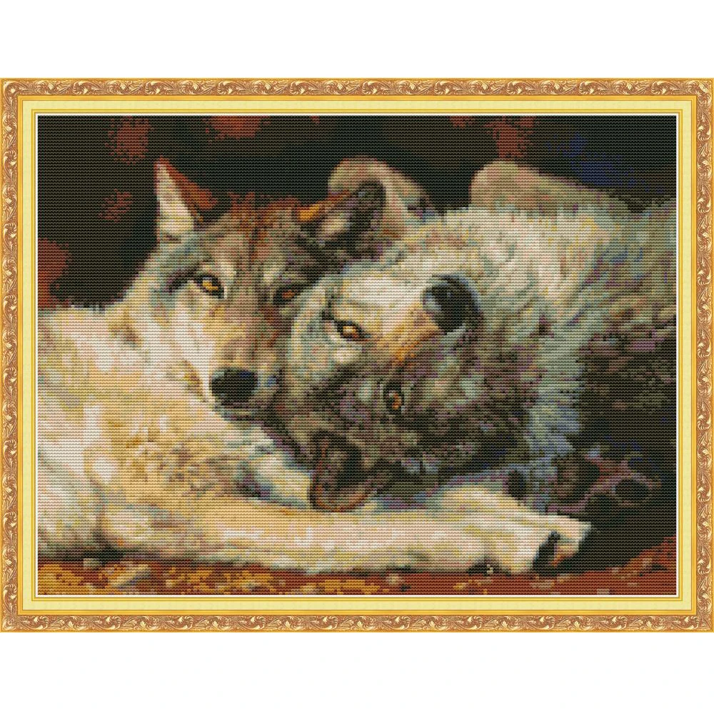 

NKF Wolf Animal Cross Stitch Kits 11CT 14CT Chinese Embroidery Needlework Set Cross Stitch Pattern for Home Decor