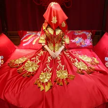 Red Bride Wedding Dress Traditional Ancient Qipao Clothing Female Chinese Ancient style embroidered Costume vintage Cheongsams
