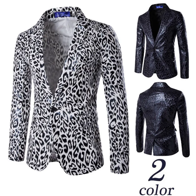 

White Leopard Print Casual One Button Dress Coats Slim Fit Blazers Business Suit Jackets Single Breasted