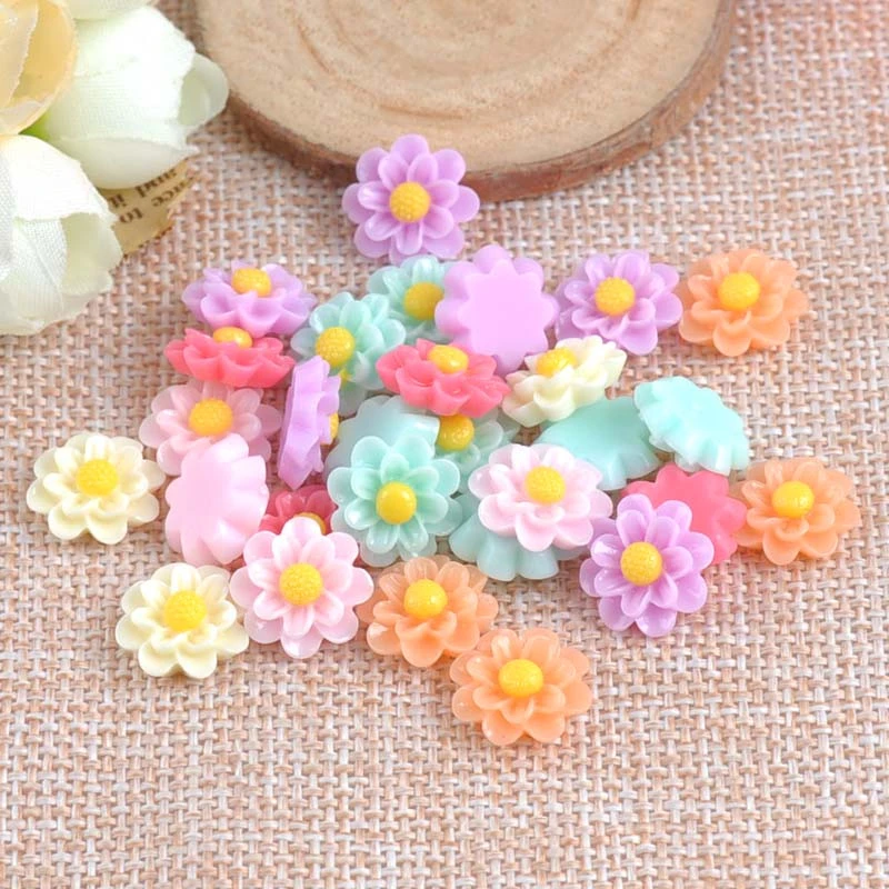 10 mm Resin Rhinestone Flowers Flatback Buttons Cabochons for Crafts Decorations