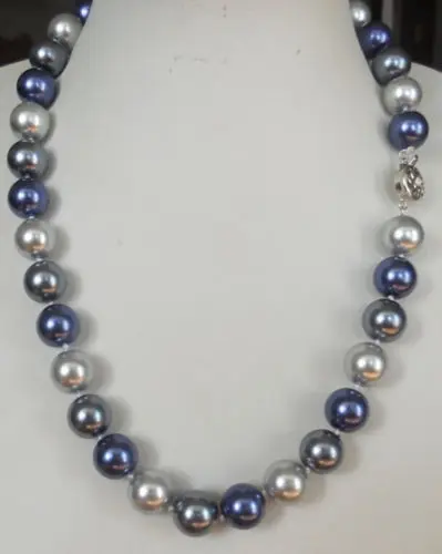 

FREE SHIPPING>@@> 12MM Blue Gray South Sea shell pearl necklace ^^^@^Noble style Natural Fine jewe &