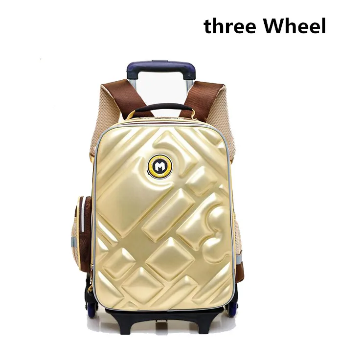 three wheel Студенческий рюкзак на колесиках для девочек и мальчиков, модные ортопедические школьные сумки, водонепроницаемая 3D Повседневная сумка на плечо, Mochila - Цвет: three wheel