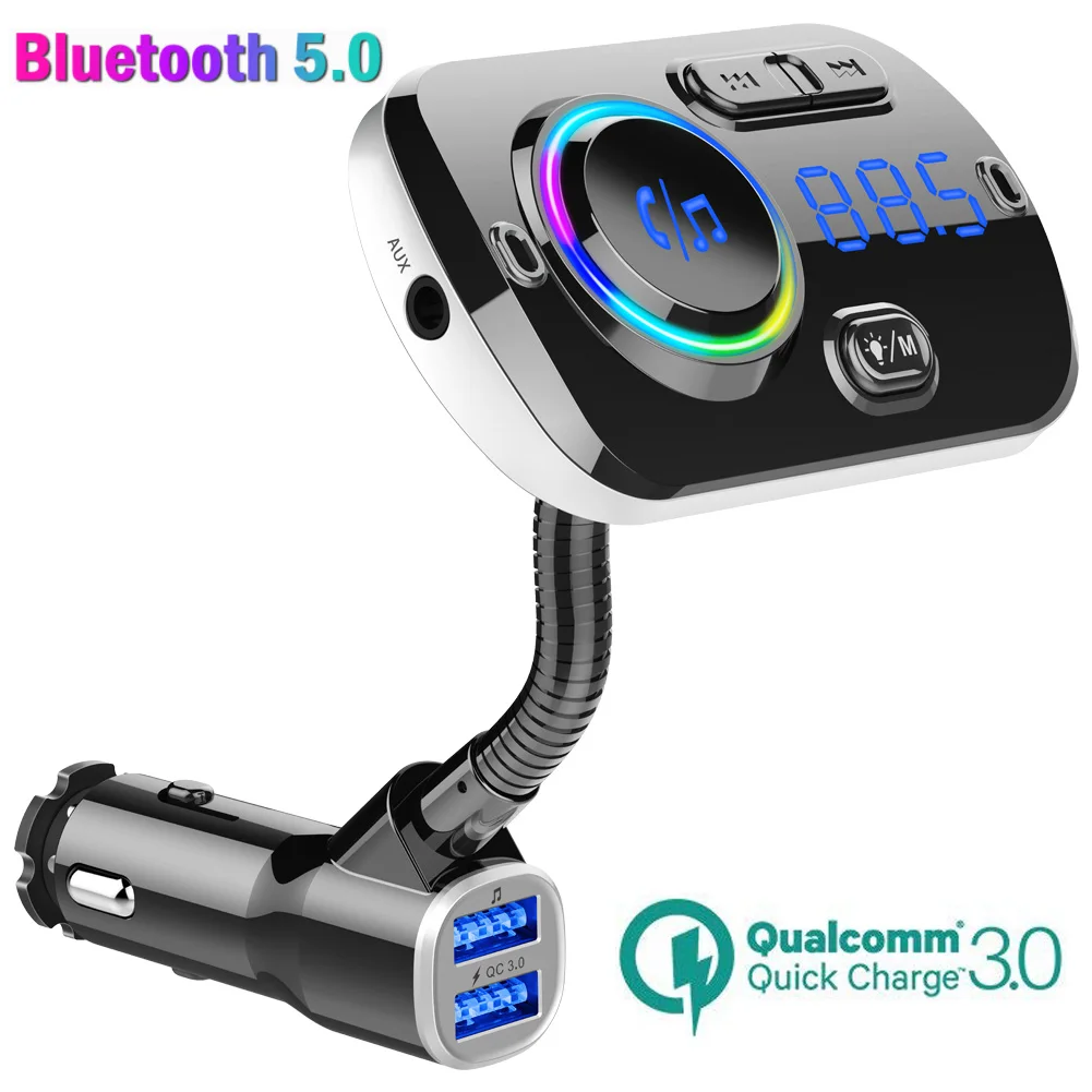 Fm-передатчик модулятор Aux Bluetooth 5,0 Handsfree автомобильный комплект QC3.0 быстрое зарядное устройство двойной USB Поддержка SiRi TF карта для двух устройств