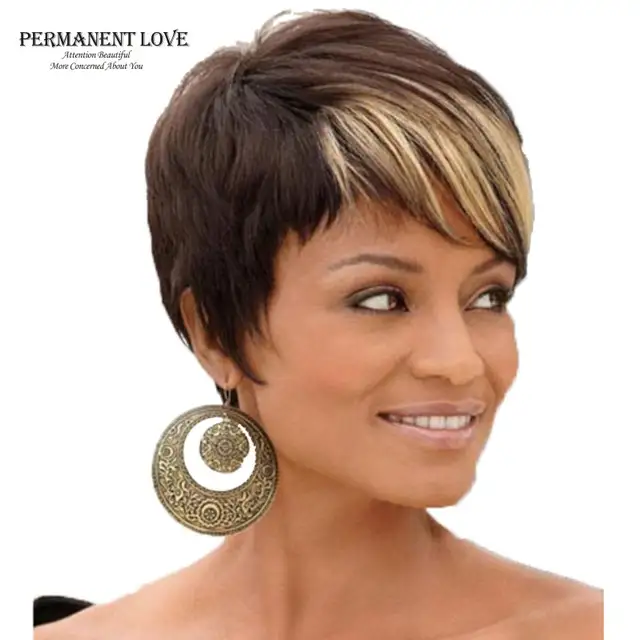 Ombre Short Wigs For Black Women Black Rooted Side Bangs Blonde