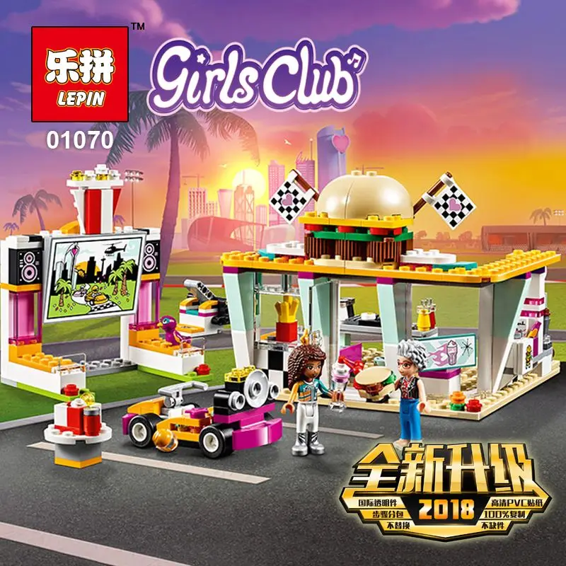 

2018 New Lepin 01070 386Pcs Friends Figures Drifting Diner Sets Compatible 41349 Model Building Kits Blocks Bricks Girl Toy Gift