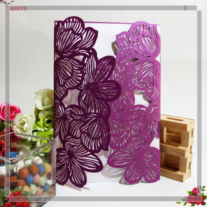 

2018 10pcs Vertical Laser Cut Flower Invitations Cards Kits For Wedding Bridal Shower Birthday Invitation 20 Colors 5ZSH072