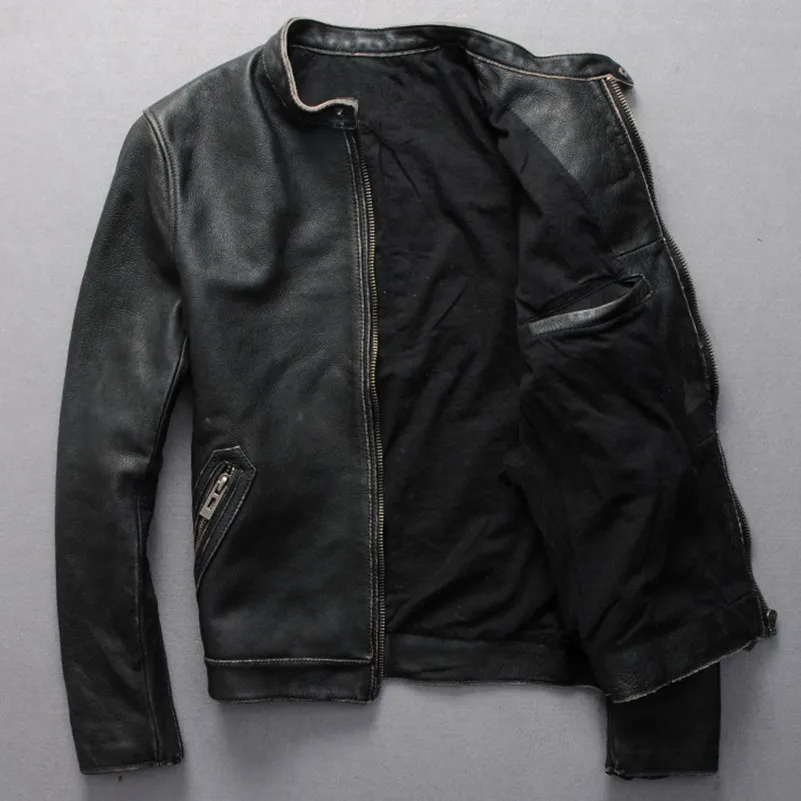 New Mens Genuine Lambskin Leather Jacket Slim fit Biker Motorcycle Jacket N182