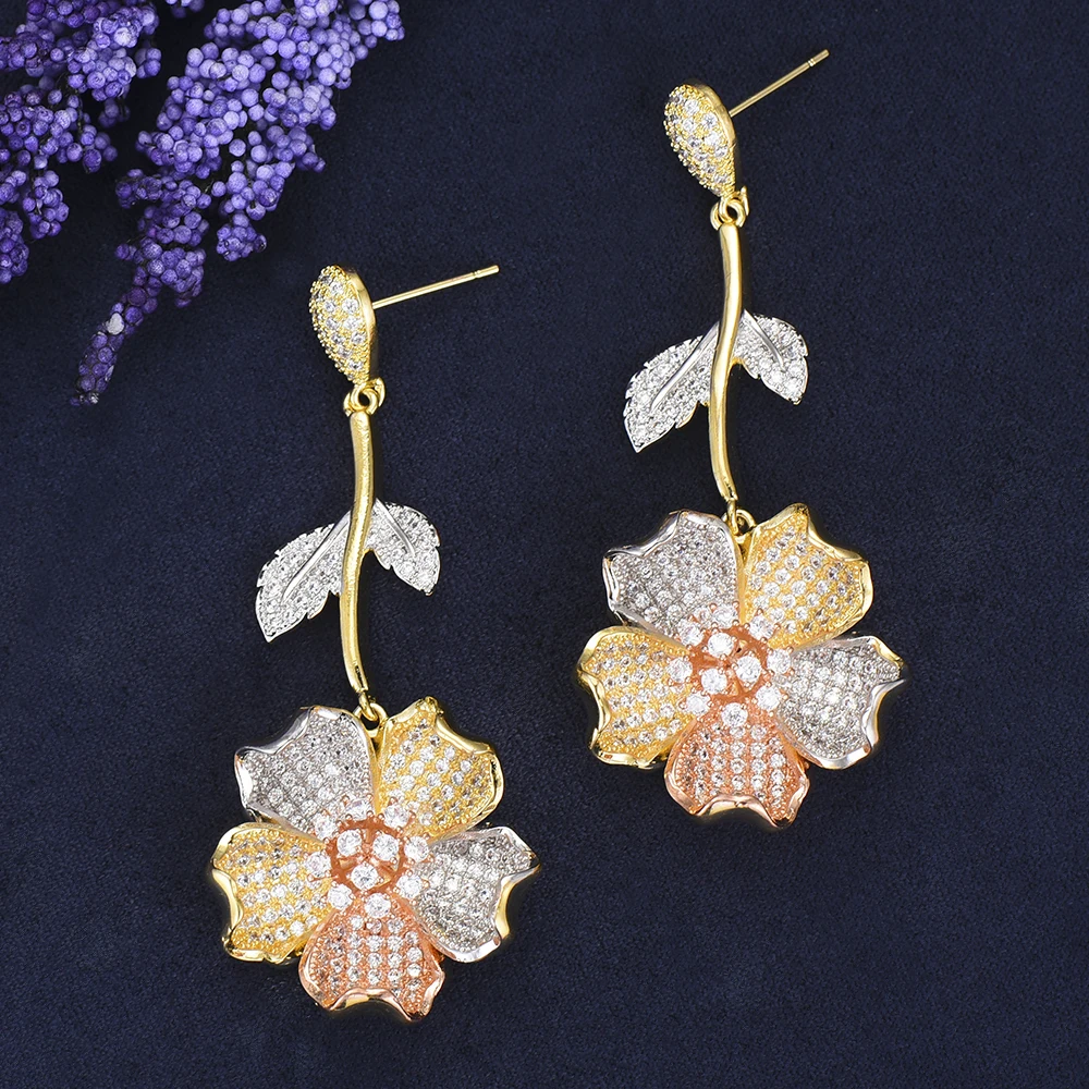 

Paved Full AAA Cubic Zirconia Luxury Trendy Earrings Trendy 925 Sterling Silver Important occasion New Design Accessories