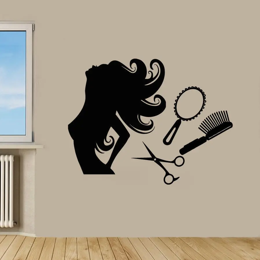 

Hair Salon Wall Decal Vinyl Sticker Beauty Barber Shop Barber Tools Scissors Comb Hair Shop Window Glass Decoration Wall Sticker