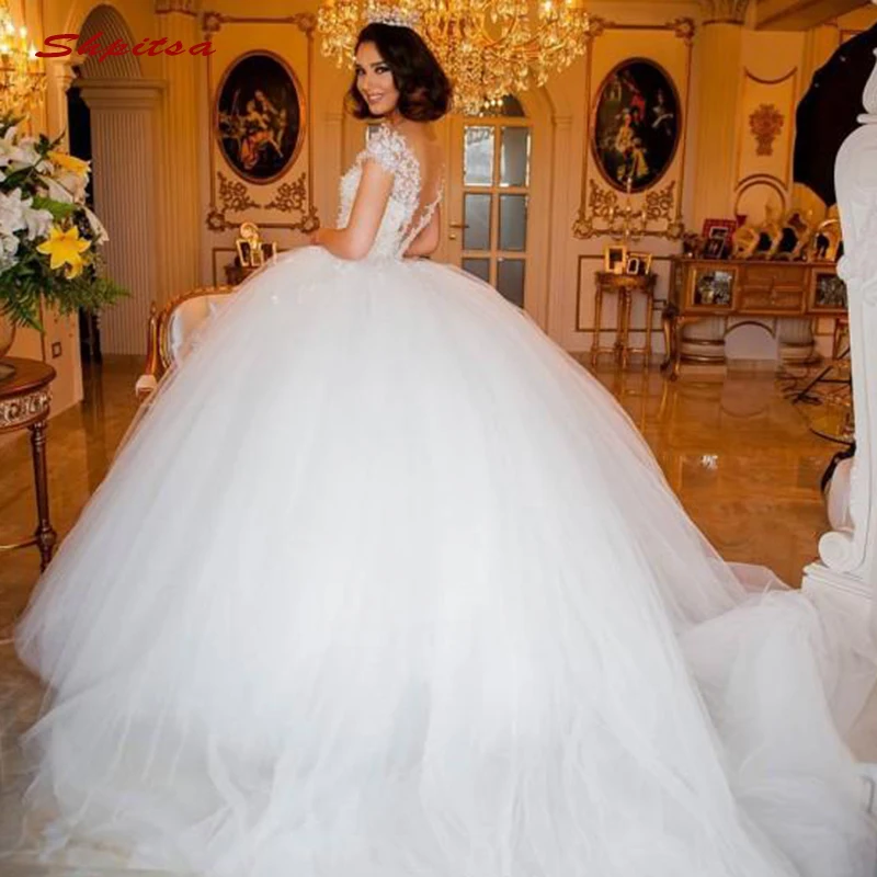 Роскошные кружевные свадебные платья бальное платье с жемчужинами из бисера тюль Плюс размер свадебный свадебное платье Свадебные платья